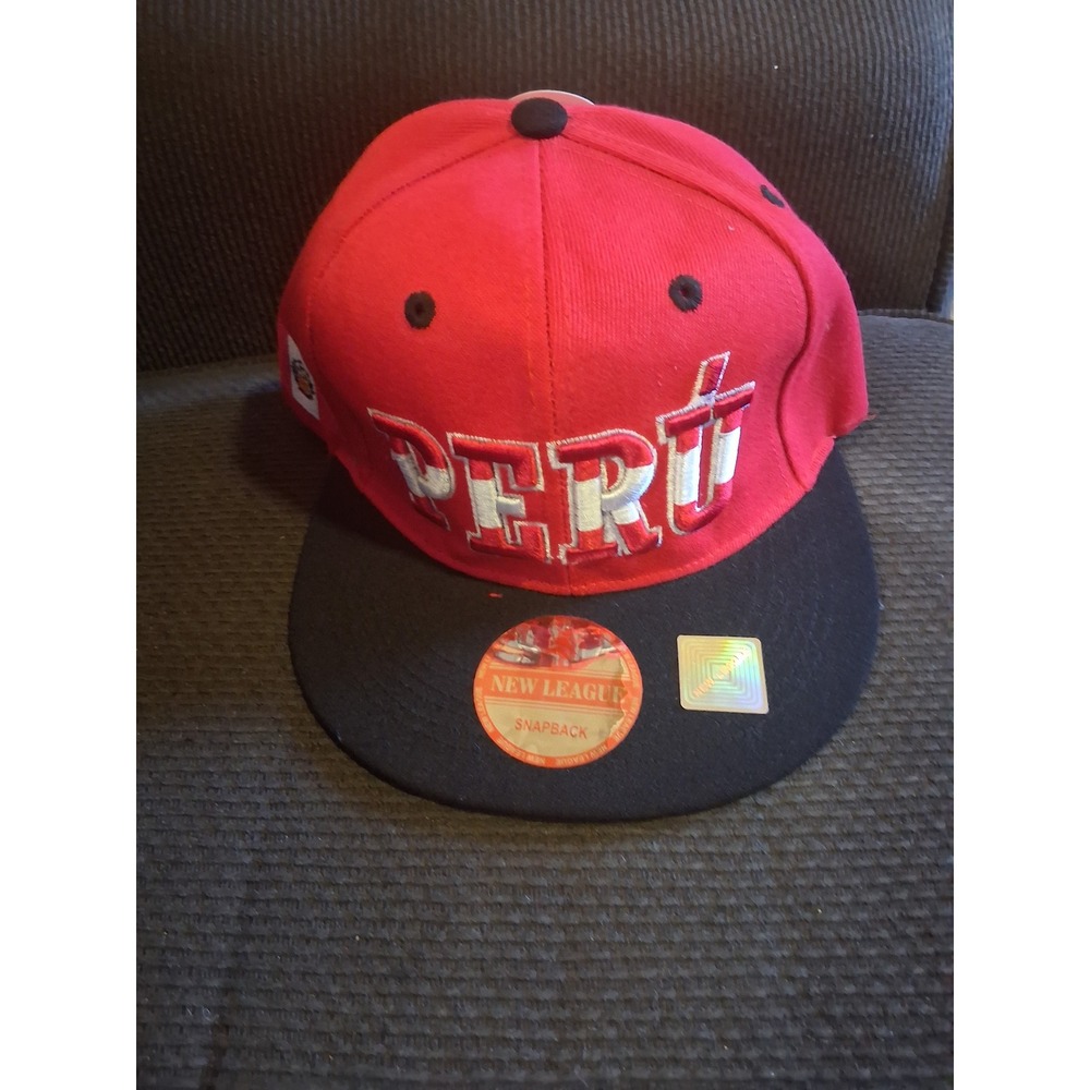 New League Peru Snapback Hat Red Black Flat Brim Country Flag Cap Mens OSFM